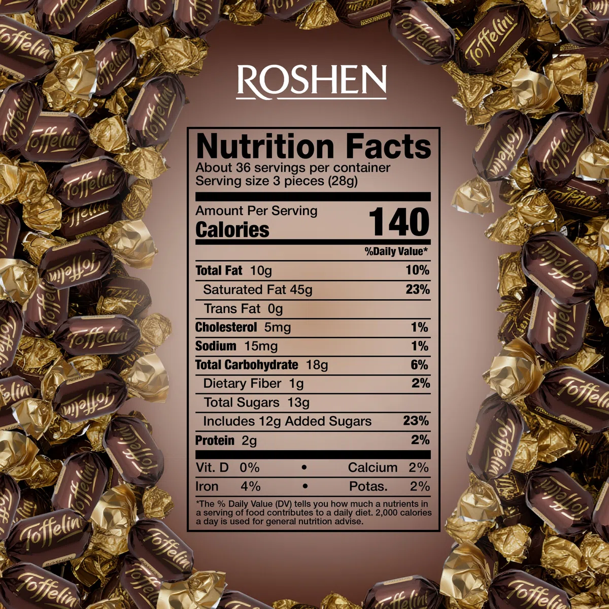Roshen Toffelini Caramelle al Toffee Ricoperte di Cioccolato Fondente con Ripieno di Cacao, 1 kg