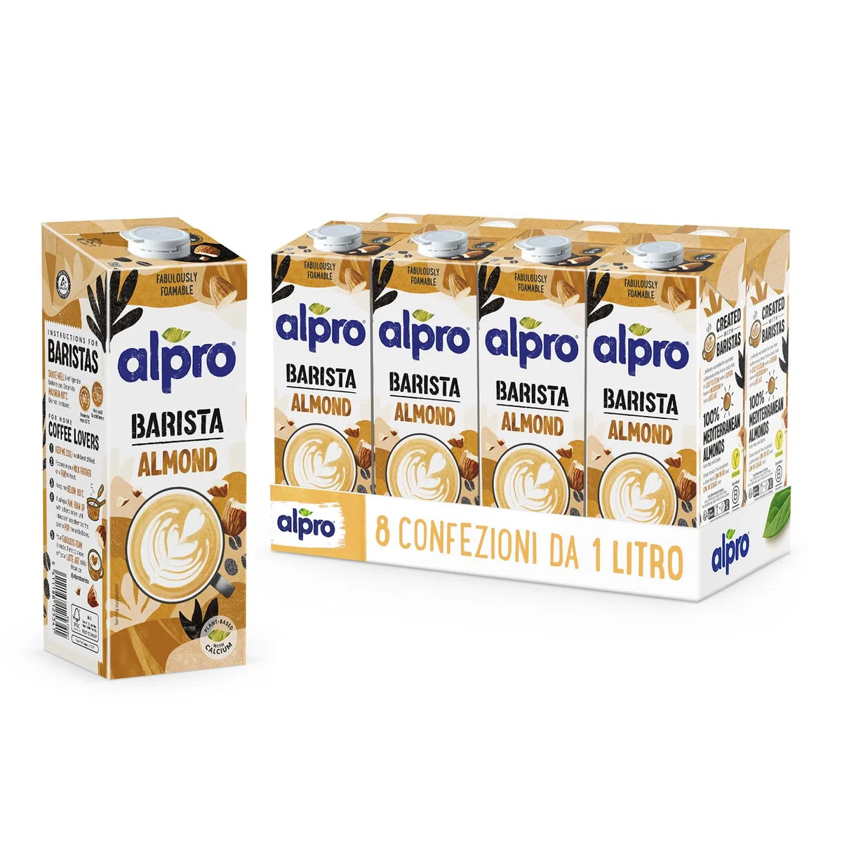 ALPRO BARISTA PROFESSIONAL, Bevanda alla MANDORLA, Naturalmente Senza Lattosio, per Deliziose Creazioni da Bar 100% vegetale - 8 confezioni x 1 Litro