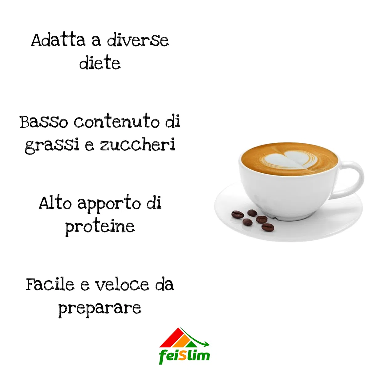 Feislim - Bevanda Cappuccino - Cappuccino Solubile per una Colazione Proteica ricca di Fibre con pochi Zuccheri e Grassi Bevanda a Basso Tenore di Calorie, confezione da 7 buste