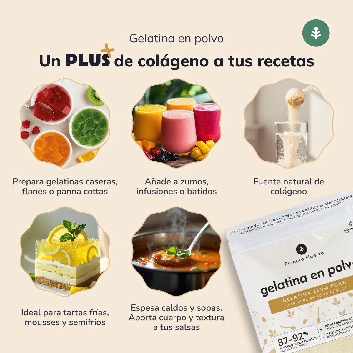 PIANETA ORTO | Gelatina neutra in polvere 1 Kg | 100% pura fonte di collagene e proteine (87-92%) | Senza zucchero, senza glutine e senza lattosio | Ideale per dessert, gominole sane e articolazioni