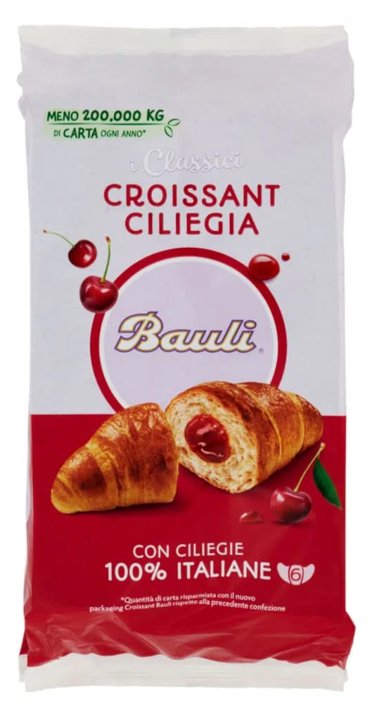 8X Bauli Croissant Cornetti di Sfoglia Soffice con Deliziosa Farcitura di Ciliegie 100% Italiane 300g [8 Confezioni]
