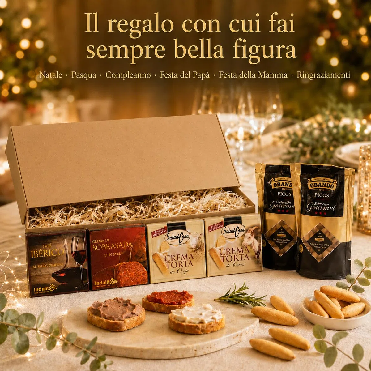 Cesto Gourmet Spagnolo · Salumi e Formaggi Iberico con Vino Tinto 75 cl, AOVE 250 ml, Jamón, Chorizo e Salchichón · Idea Regalo Natale, Pasqua, Compleanno, Aziendale (Mini EVOO, Cesto)