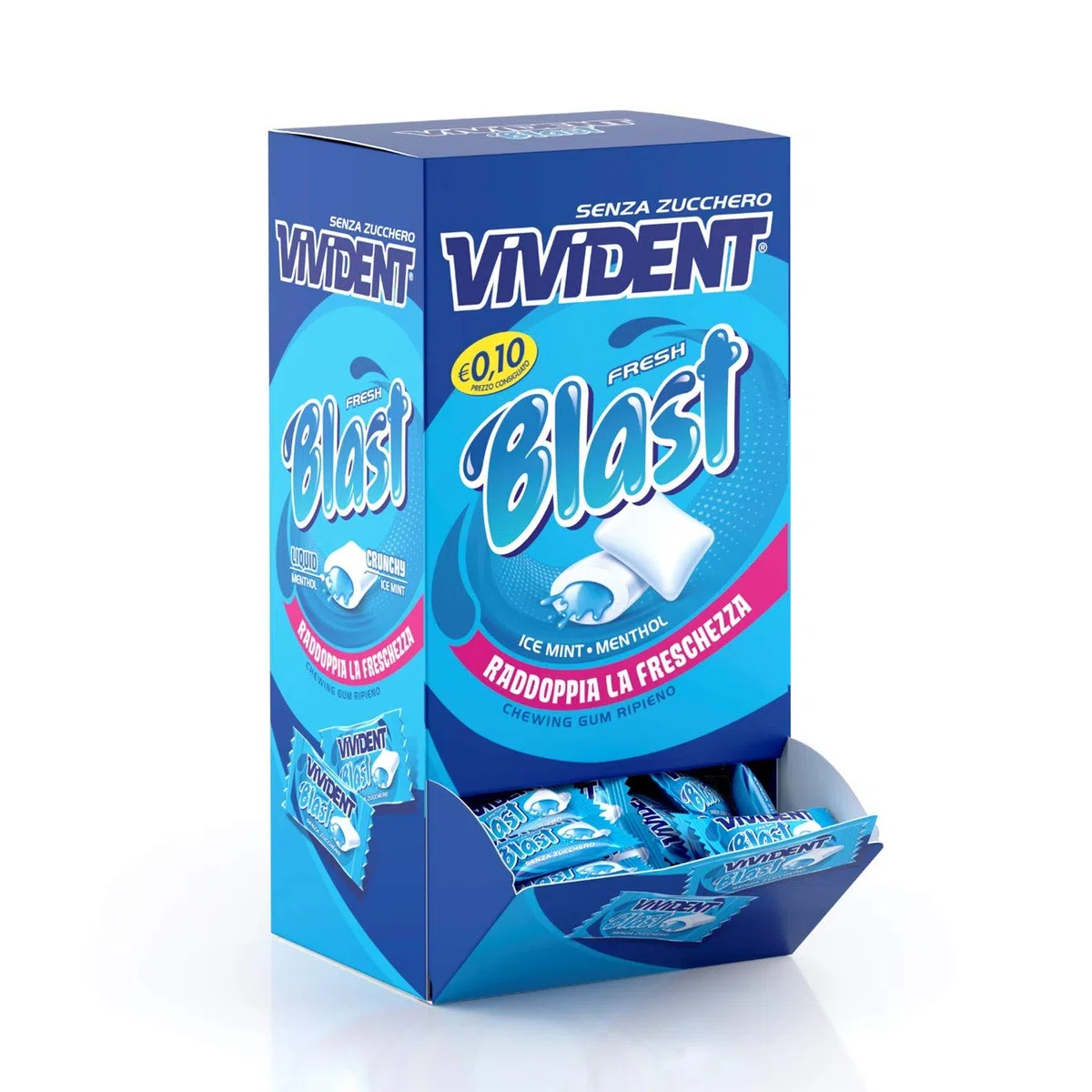 Vivident Fresh Blast Gomme da Masticare Senza Zucchero, Chewing Gum Gusto Menta, Confezione da 200 Gomme