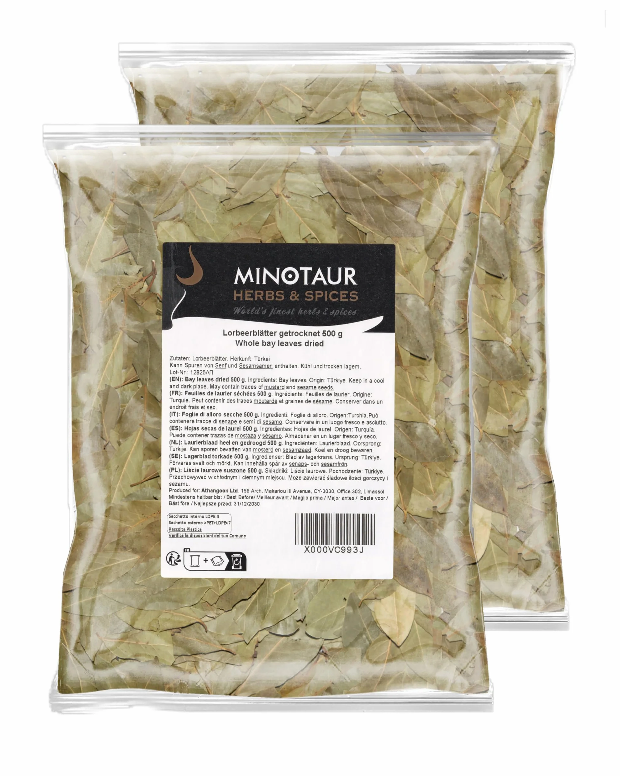 Minotaur Spices | Foglie di alloro secche | 2 x 500g (1 Kg)