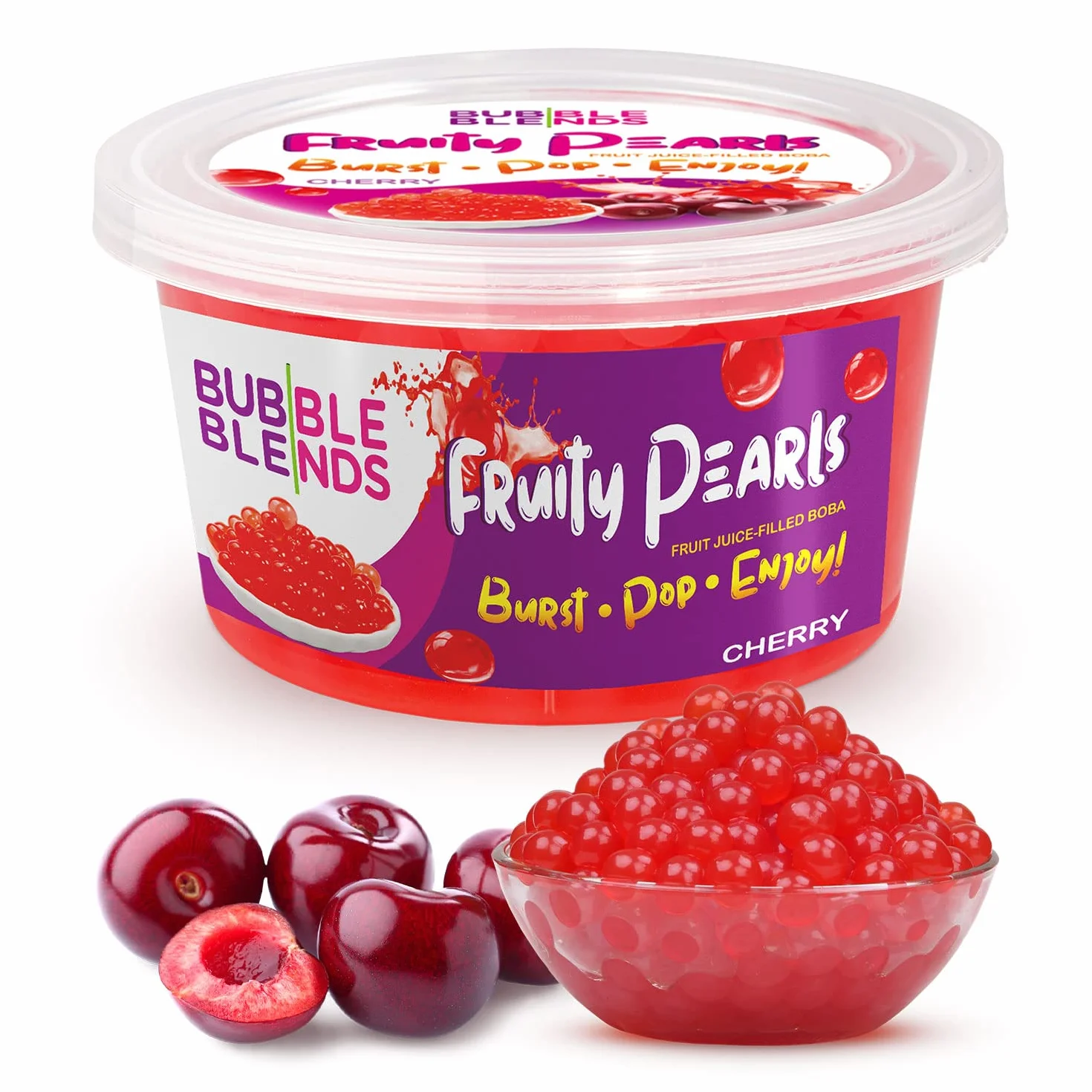 Popping BobaCiliegia 450 g - Bubble Blends Perle di Frutta con Vero Succo di Frutta - Senza Lattosio, 100% Senza Grassi e Senza Glutine - Palline Bubble Tea, Bevande e Topping EXP 22/05/25