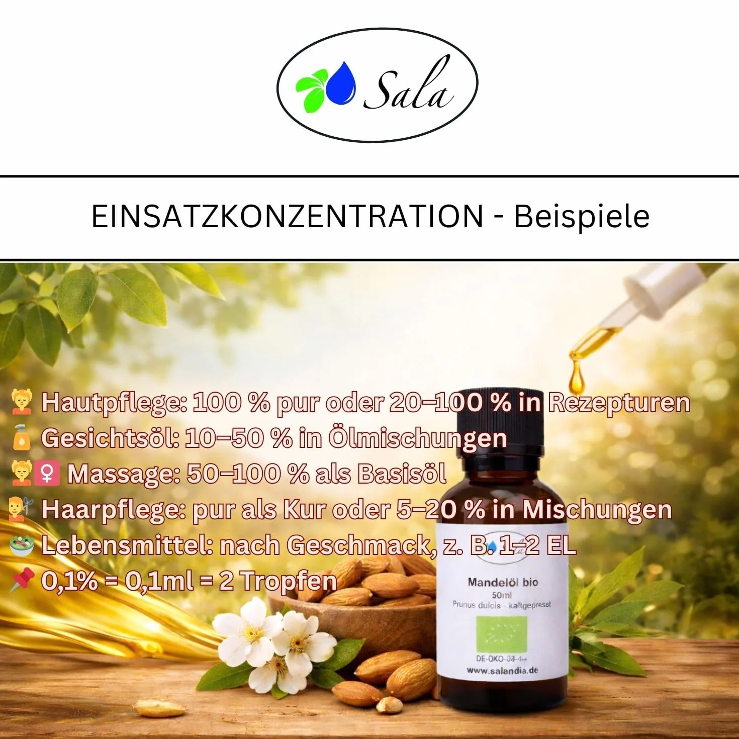 Sala Olio di mandorle biologico spremuto a freddo (flacone di vetro da 500 ml)