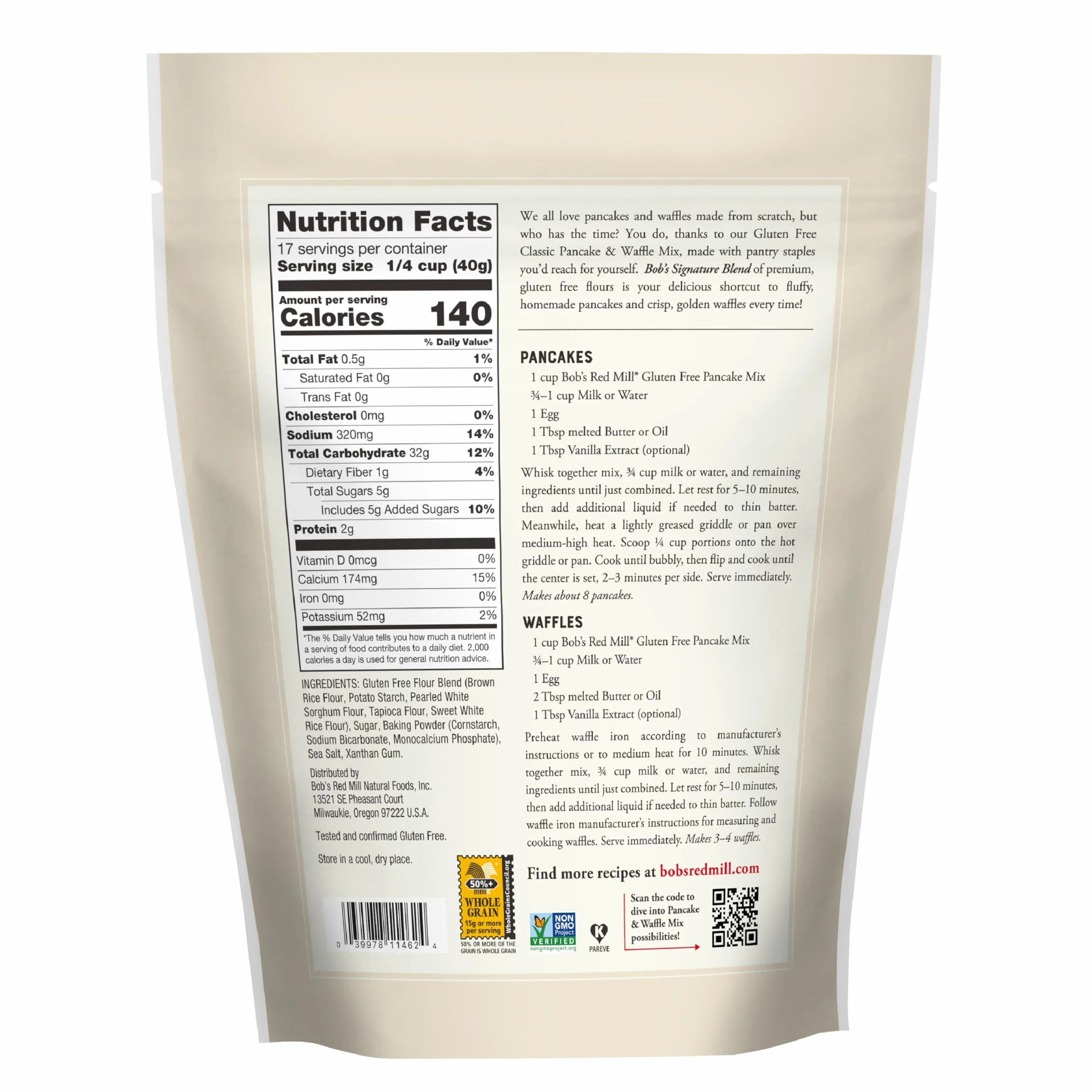 Bob's Red Mill Mix per pancake senza glutine, 680,4 g (confezione da 1), cereali integrali, non OGM, kosher