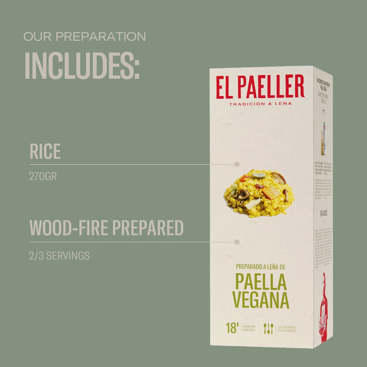 EL PAELLER - Paella Kit | Preparato per Paella di Verdure | Cotto Artigianalmente a Legna | Ingredienti 100% Naturali | Per 2-3 Persone | Facile da Preparare in soli 18 Minuti | Senza Glutine