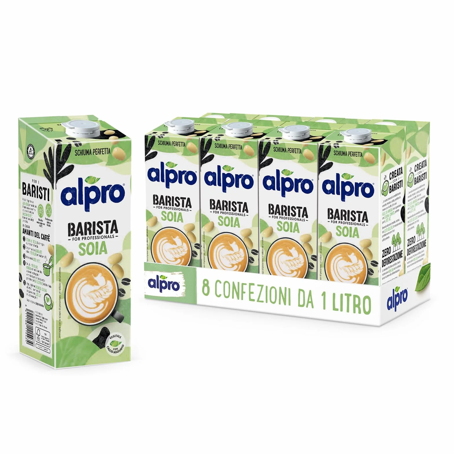 ALPRO BARISTA PROFESSIONAL, Bevanda alla SOIA, Naturalmente Senza Lattosio, per Deliziose Creazioni da Bar 100% vegetale - 8 confezioni x 1 Litro