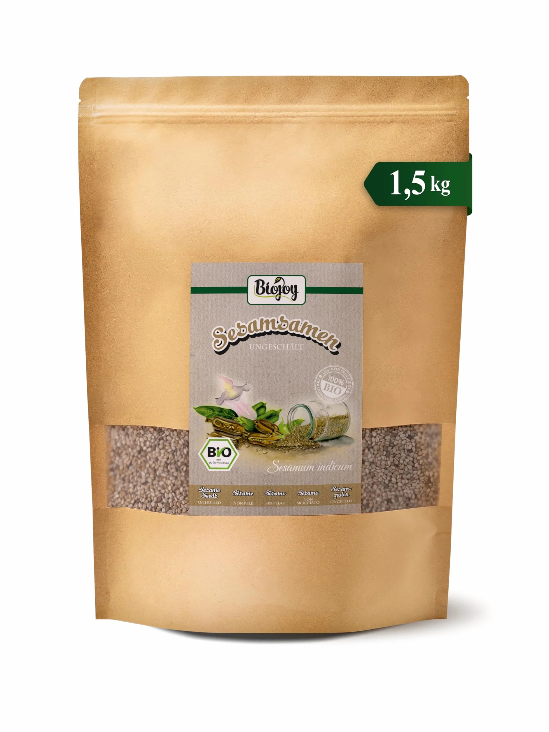 Biojoy Semi Di Sesamo BIO (1,5 kg), Sesamo Bianco non sbucciato