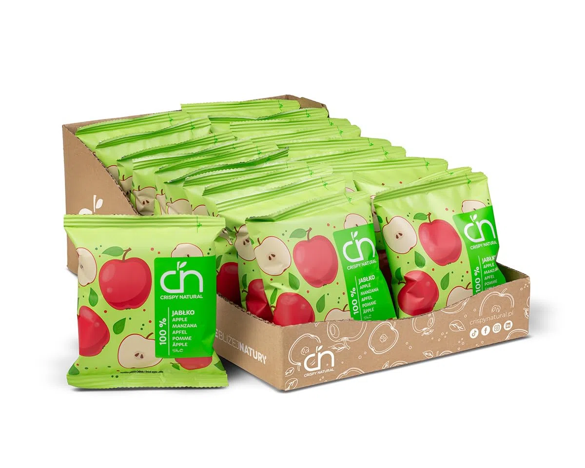 Crispy Natural Chips di Mele 24x18 g. Chips di Frutta Essiccata, Naturalmente Croccanti. Uno Snack Sano Senza Aggiunta di Zucchero, Senza Glutine, Fonte di Fibre. Confezioni Pratiche