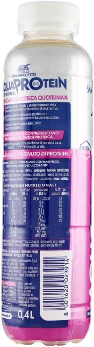 San Benedetto Aquaprotein Bevanda Proteica al Gusto di Mela e Lemongrass 400ml - 12 Bottiglie - Novità 2024