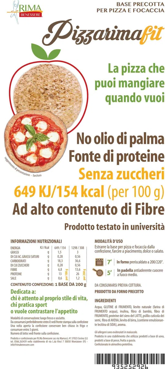 Pizza Dietetica Rima Benessere x3, confezione da 3 pz. base per pizza o focaccia dietetica precotta.