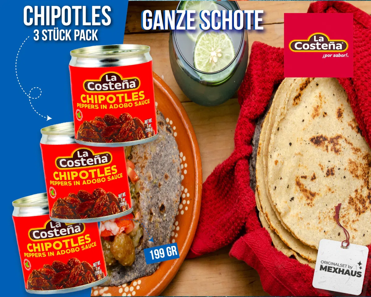 Chipotle Chili in salsa Adobo di La Costeña - Confezione da 3 (199 g ciascuno) - Peperoncini piccanti in salsa di pomodoro piccante - Ideale per piatti messicani
