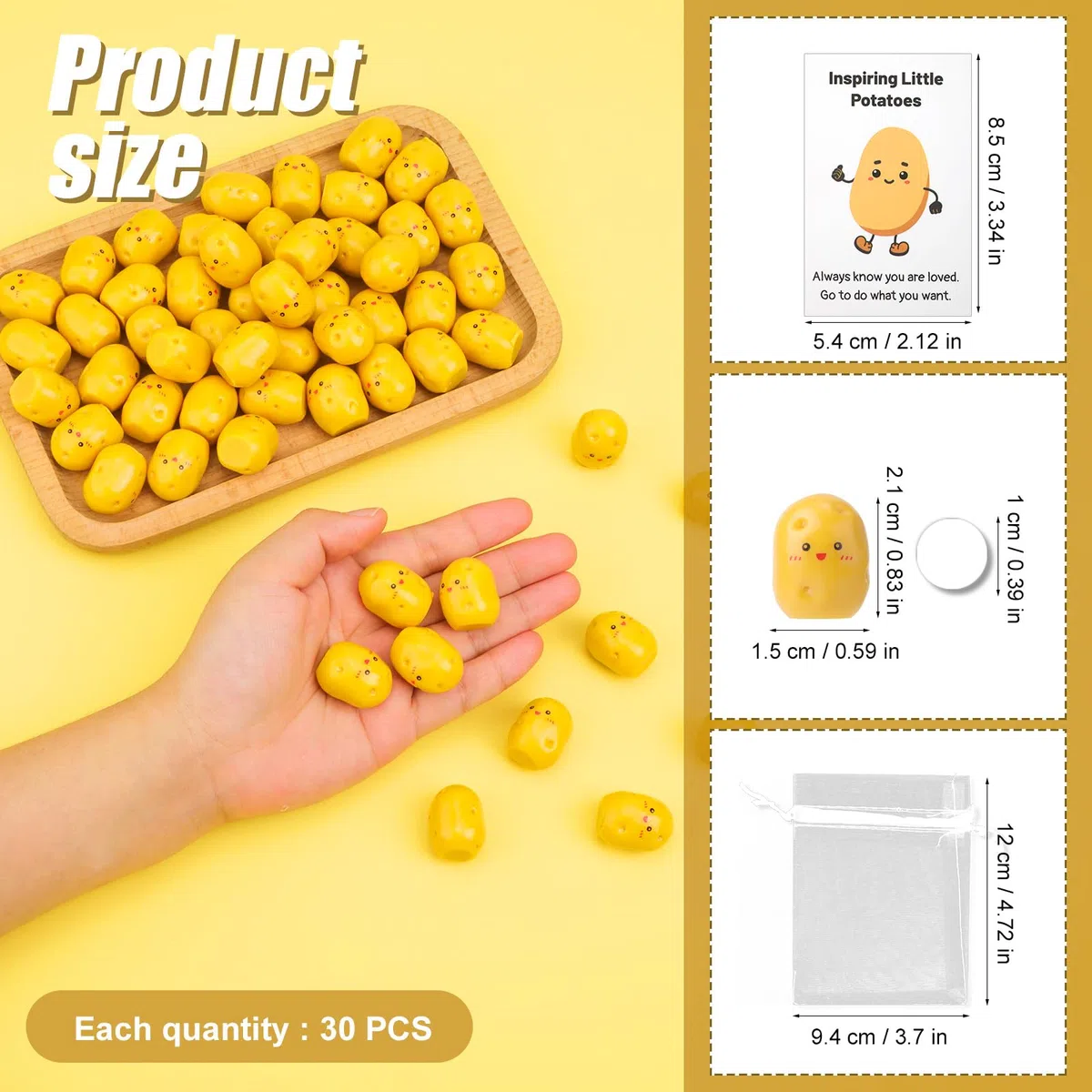 XIHIRCD 30pz Patate che Ispirano Positivamente, Mini Patate in Resina Realistiche con Sacchetto di Organza in Cartoncino Divertente Regalo Positivo per Collega Staff Studente Insegnante