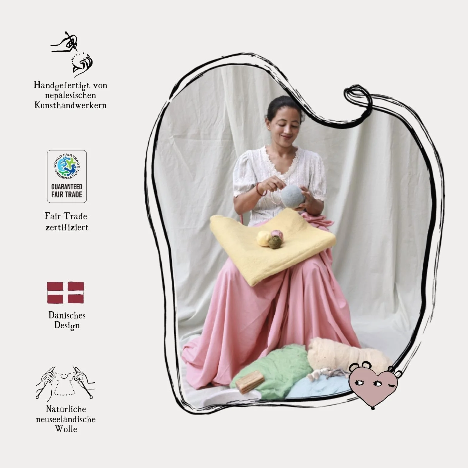 Gry & Sif Fatto a mano e certificato Fairtrade, elegante design danese x artigiani nepalesi | Nido con uova e pulcini | Decorazione pasquale