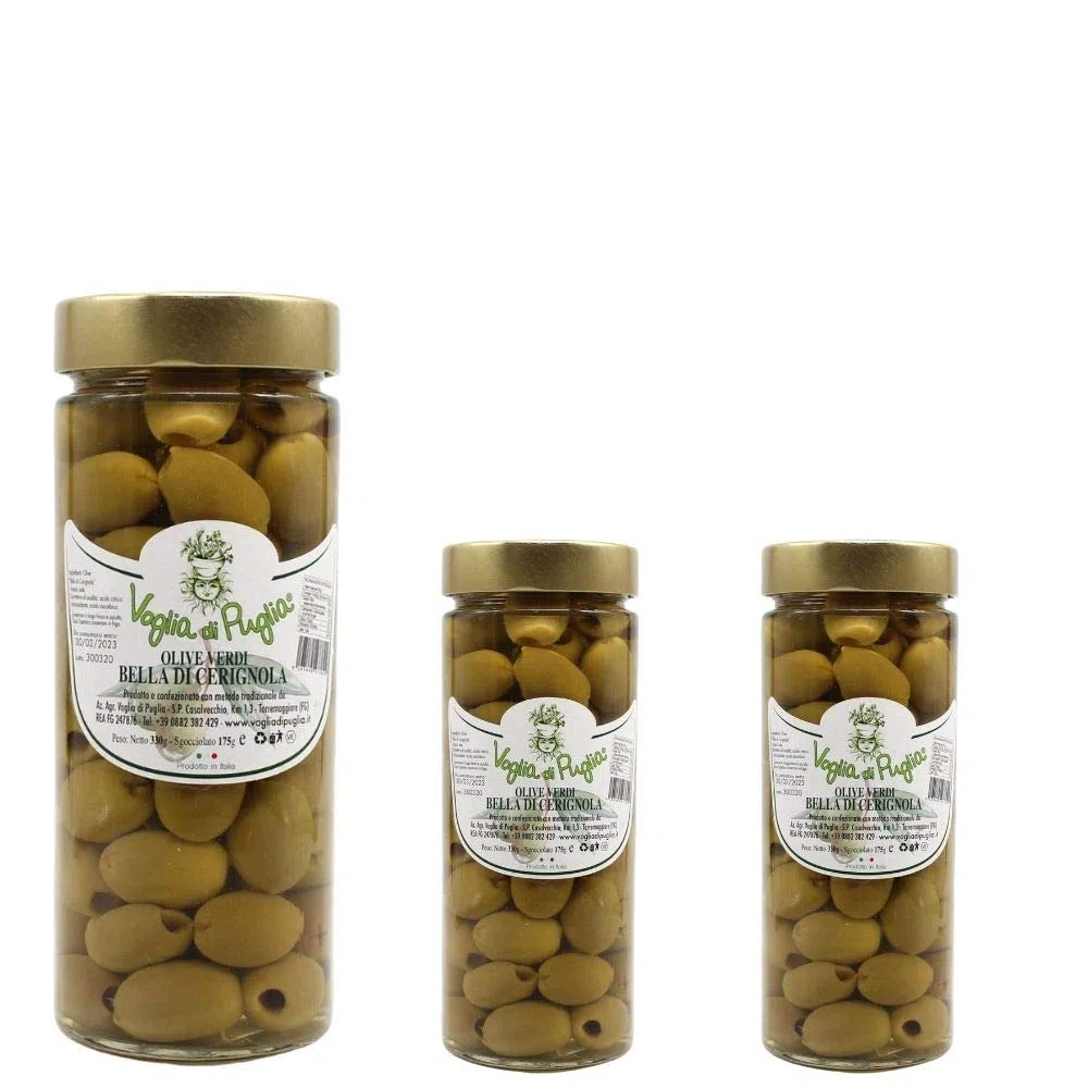 Voglia Di Puglia Olive Verdi Denocciolate Bella Di Cerignola Da Tavola 3 Confezioni da 330 gr