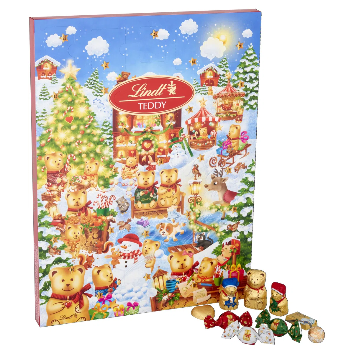 Calendario Dell'Avvento Teddy Lindt 170gr Cioccolatini al latte con Omaggio 2 Lettere di Babbo Natale + Penna Natalizia