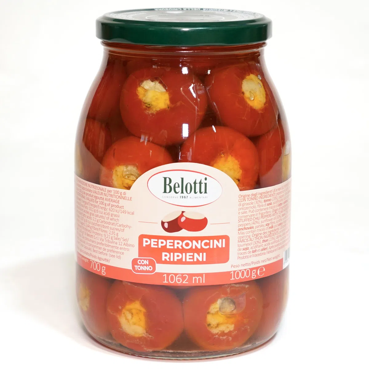 Peperoncini Ripieni con Tonno 1062 ml – Specialità Gourmet in Barattolo da 1000 g