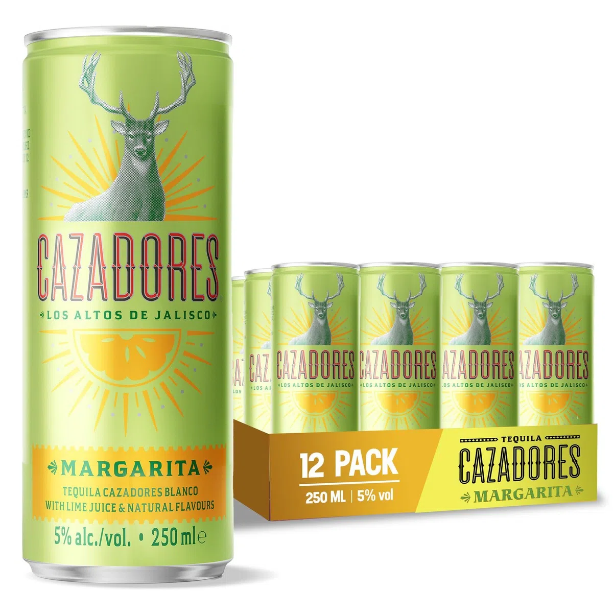 Cocktail Margarita CAZADORES pronto da bere, senza glutine e con aromi naturali, 5% ABV, 12 x 25cl / 250ml