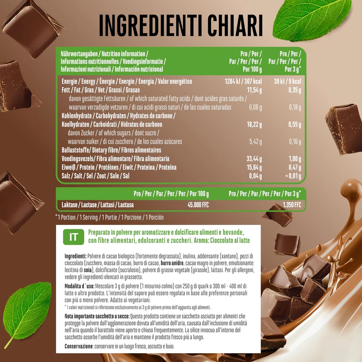 Polvere di Aromi Vaniglia 250 g - Cioccolato al latte - Uso versatile per cibi e bevande - Polvere di aromi - FLAVOR CRAFT