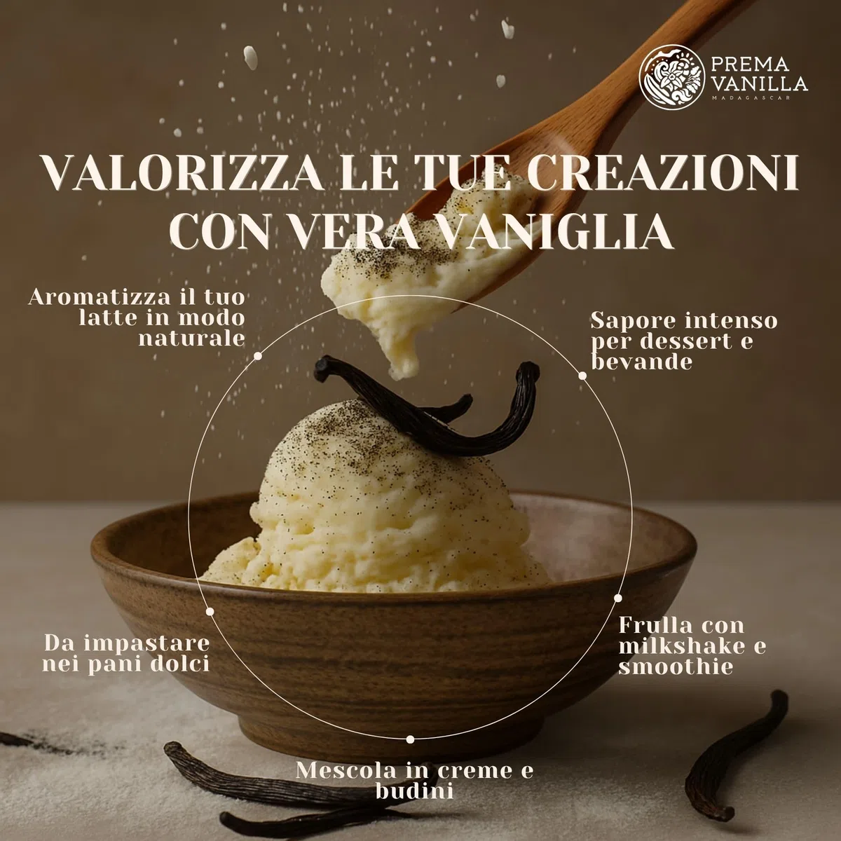 PREMA VANILLA Baccelli di Vaniglia del Madagascar, Vaniglia Bourbon di Grado A per la Preparazione di Estratto di Vaniglia, Ideale per Cucina e Pasticceria, 1 Confezione da 6 Baccelli