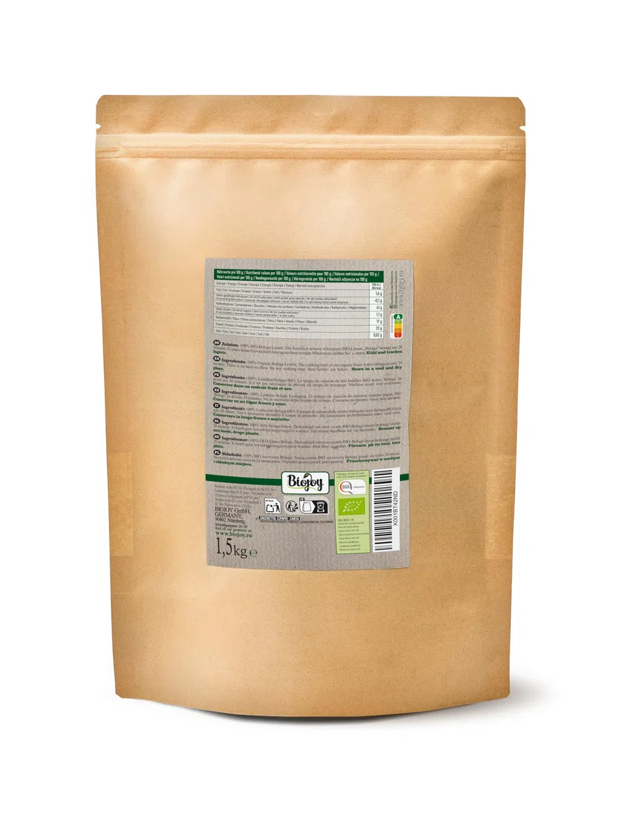 Biojoy Lenticchie nere Beluga BIO (1,5 kg), essiccato e intero, senza additivi