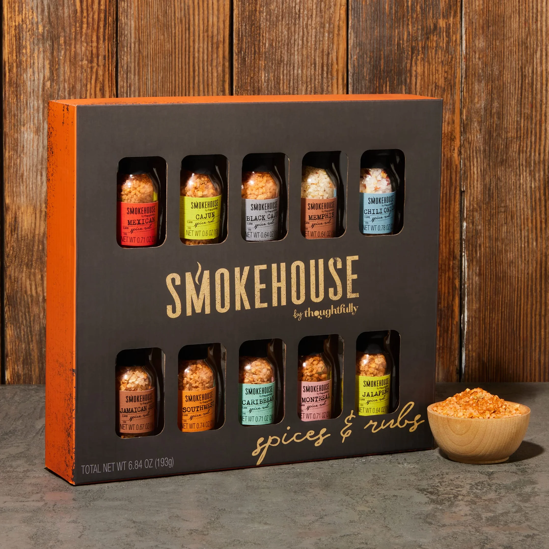 Smokehouse di Thoughtfully, set di spezie per grigliate gourmet in mini bottiglie di vetro, i gusti includono caraibico, jerk giamaicano, jalapeno, montreal e altro ancora, confezione da 10