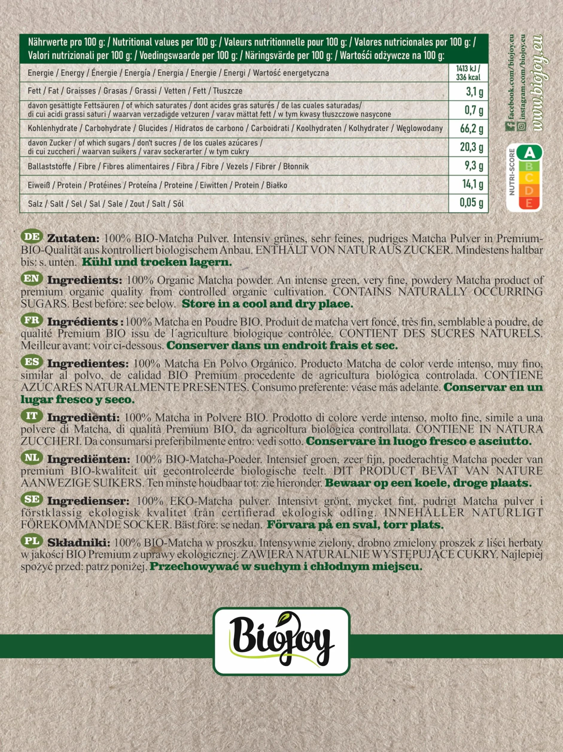 Biojoy Matcha in Polvere BIO (250 g), Per Tè e Latte (Camellia Sinensis)