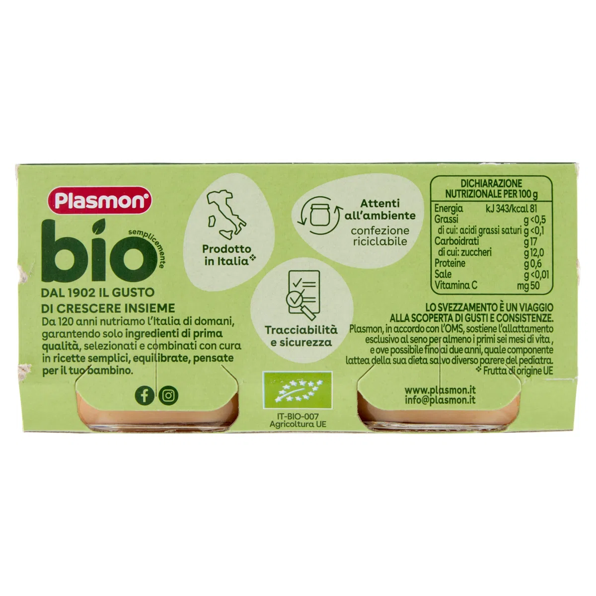 Plasmon BIO Omogeneizzato Pera 2X80g (12 Confezioni)