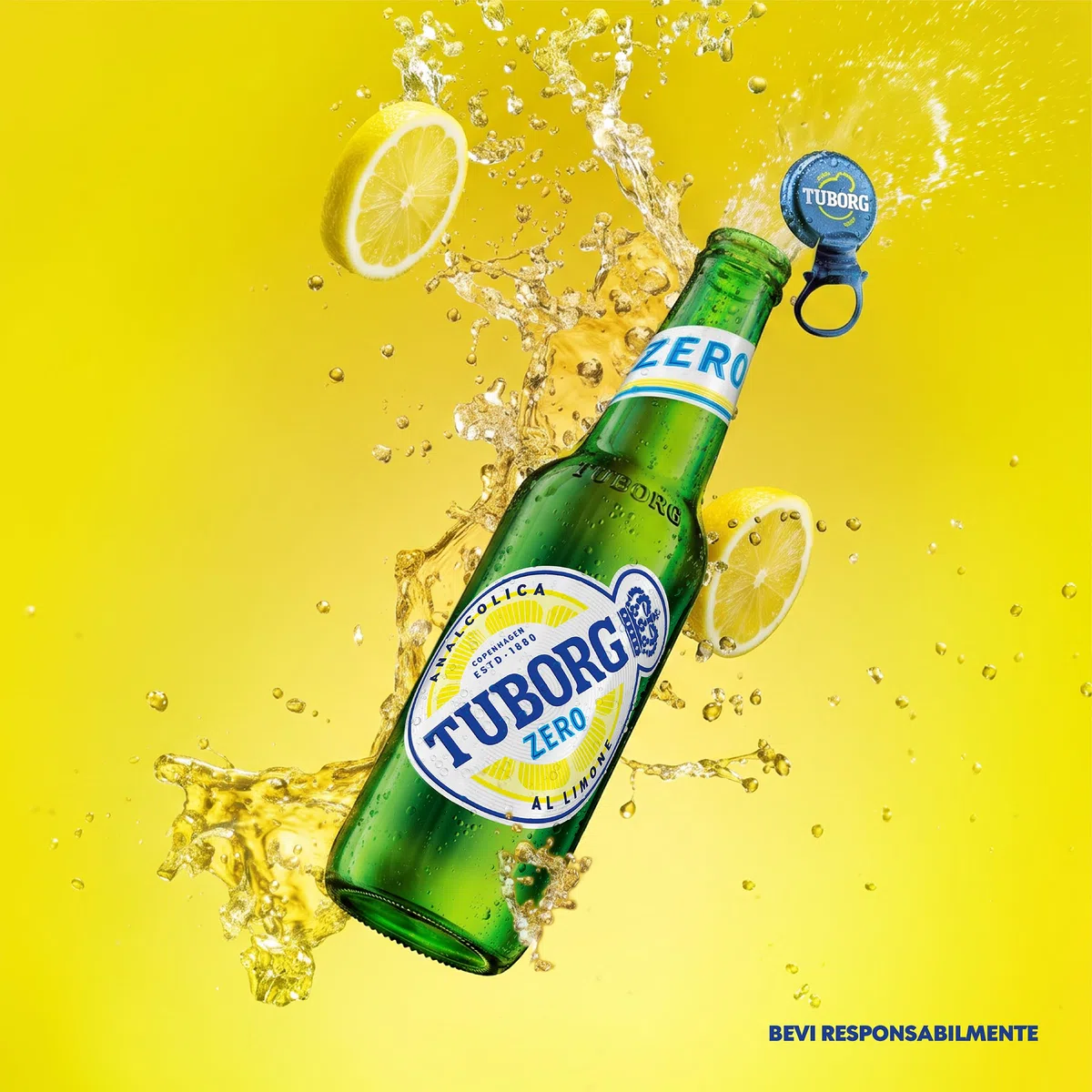 TUBORG Zero al Limone, Birra Analcolica al Limone, Bottiglia 33cl, Confezione da 24 Bottiglie