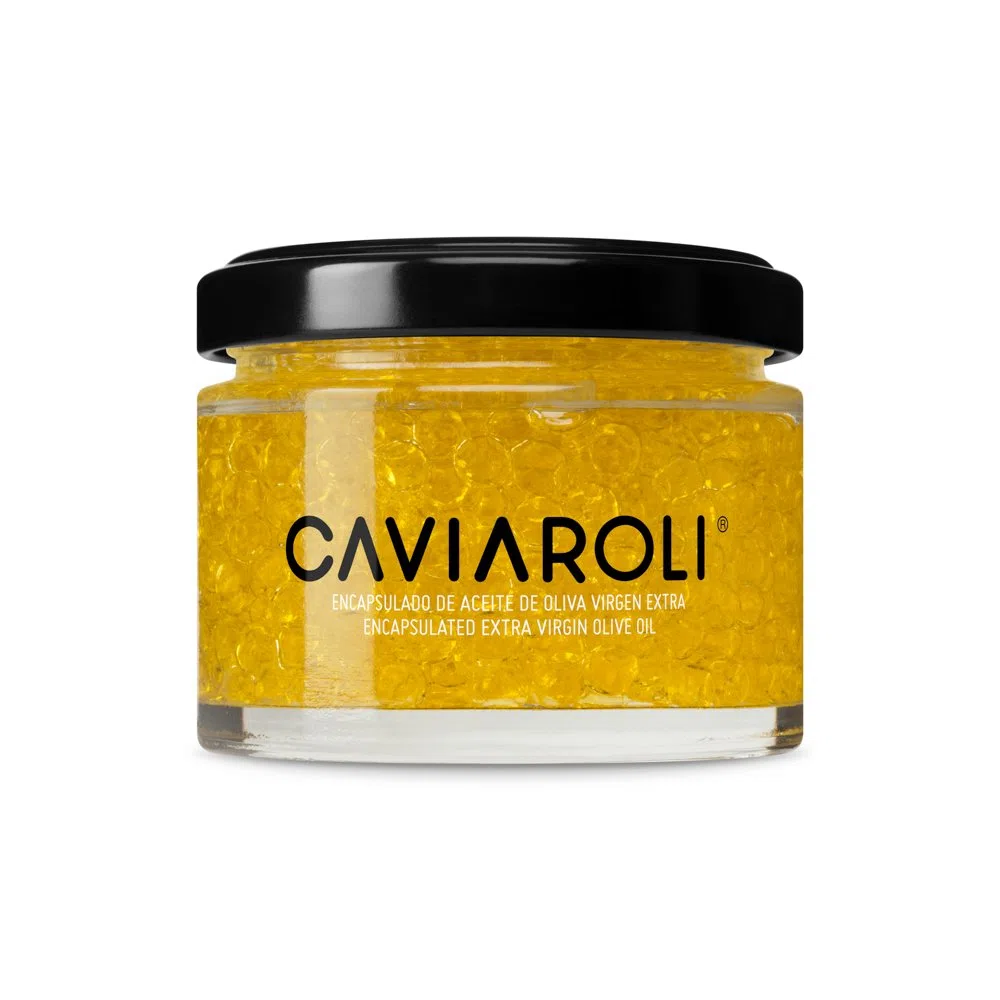 Caviaroli - Sferificazione di Olio d' Oliva Extra Vergine - Perle Gelificate Gourmet per Condimenti e Decorazioni, Caviale d'Olio in Pack 3 Sapori, Olio, Peperoncino e Basilico - 3x20g