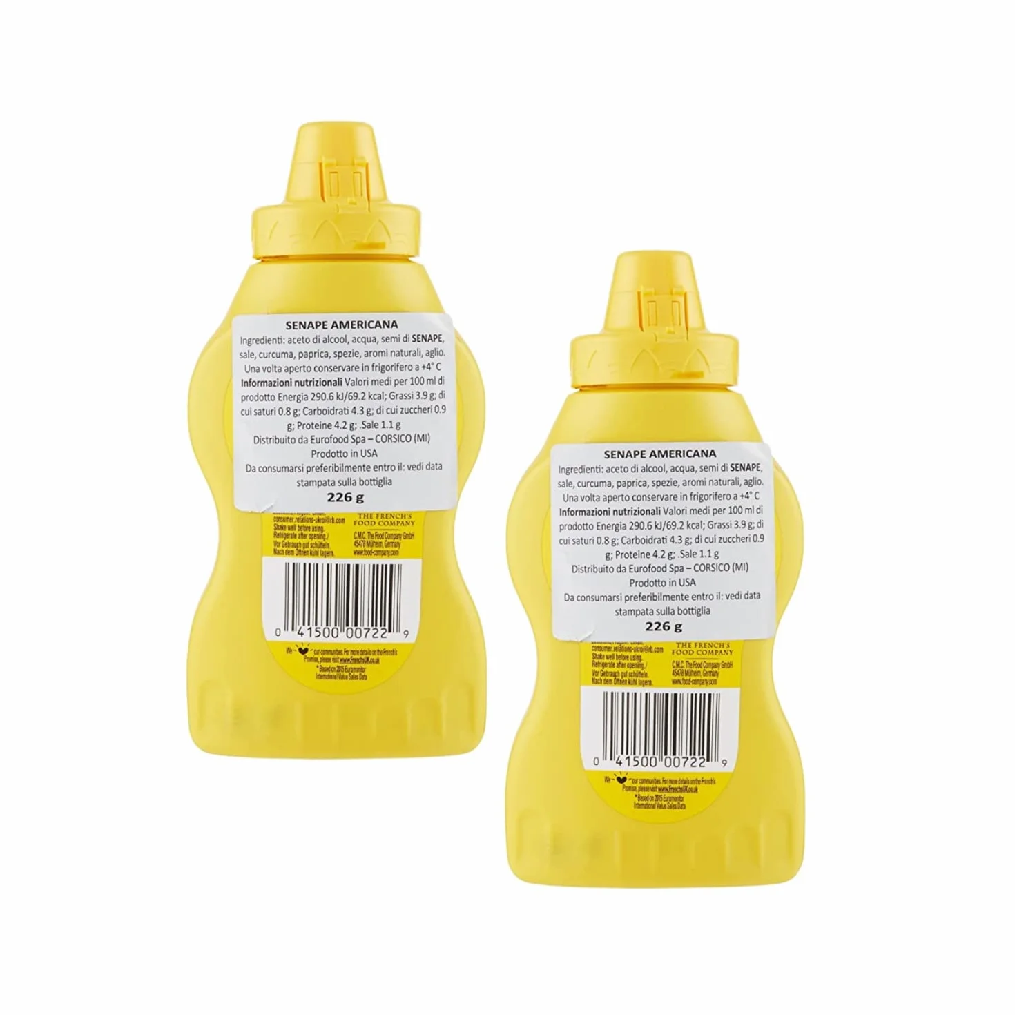 CMC French's | Mostarda Americana | Senape USA America per Hot Dog e Panini | Mostarda Yellow - 2 confezioni x 226 Gr Ognuna