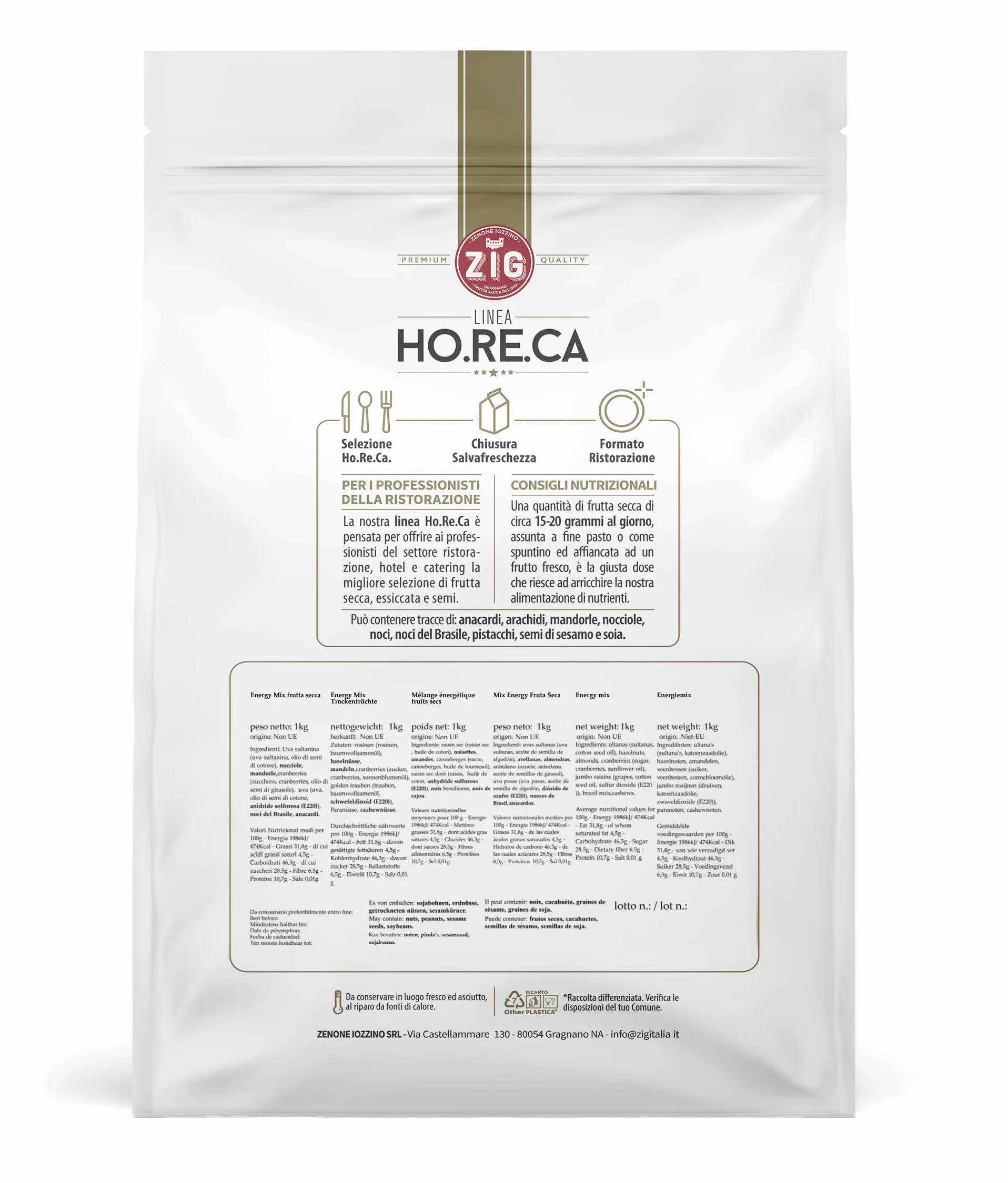 ZIG - HORECA - Energy Mix frutta secca - Anacardi, noci, mandorle, nocciole, cranberries, uva 1 Kg