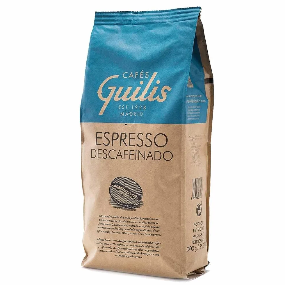 CAFES GUILIS DESDE 1928 AMANTES DEL CAFE Caffè Decaffeinato Intenso in Grani – 1kg – Miscela Naturale 100% – Aroma Ricco e Corposo – Senza Caffeina – Ideale per Espresso e Macchine da Caffè