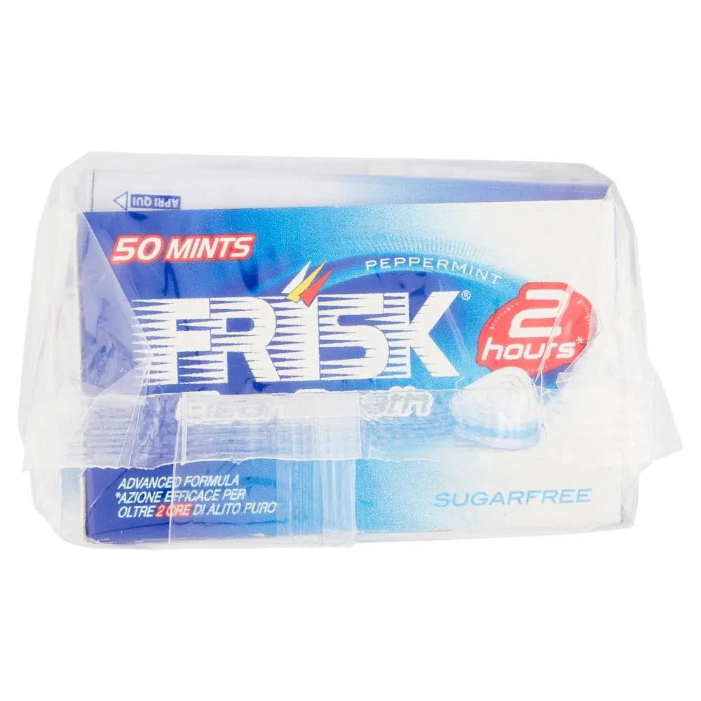 Frisk Clean Breath, Caramelle Dure Gusto Peppermint, Microcompresse con Zinco, con Edulcoranti, Senza Zucchero, Senza Glutine, 50 Unità, Confezione da 12