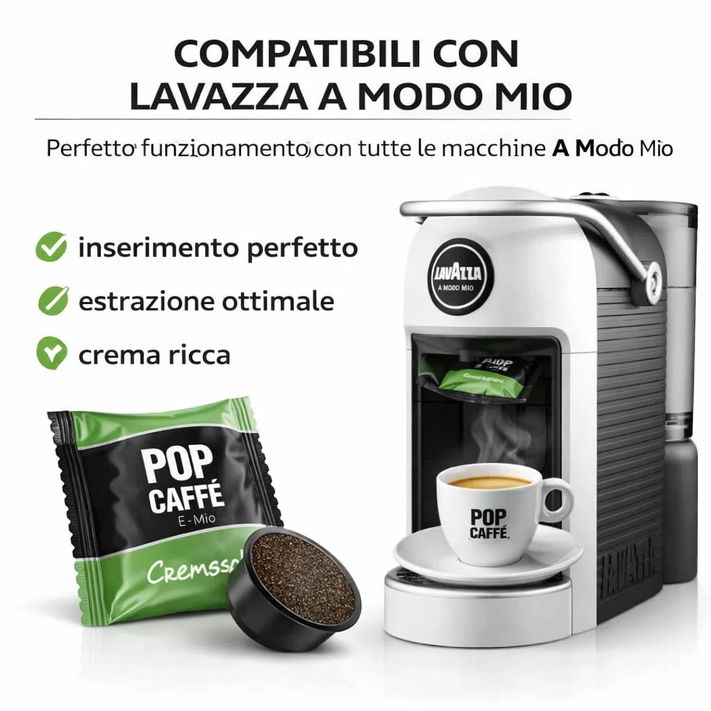 100 Capsule Compatibili Lavazza A Modo Mio – Pop Caffè E-MIO 2 Cremoso – Gusto Intenso e Crema Densa – Miscela Corposa – Confezione Risparmio
