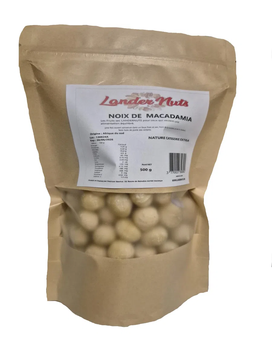 Noci Macadamia 100% Naturali Sgusciate Intere Crude Grandi [500g]. Noci di prima qualità - LANDERNUTS