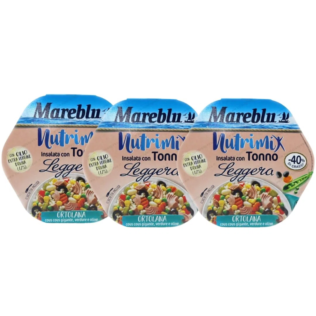 Mareblu NutriMix Insalata di Tonno Leggera Ortolana con Cous Cous, Verdure e Olive, 220g, Confezione da 3 x 220g