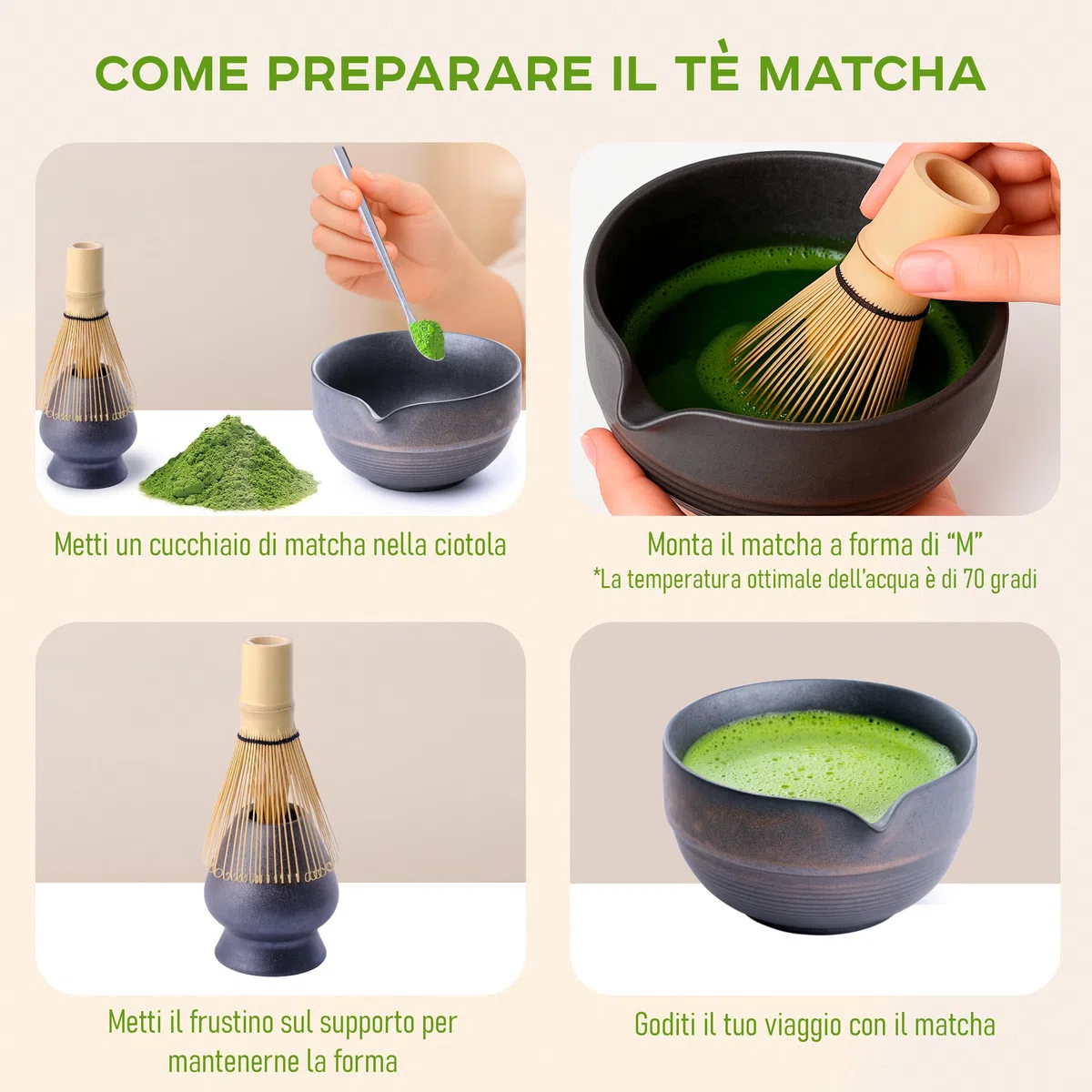 PUKPU Kit Matcha con Polvere – Set Matcha con Frusta Elettrica, Chasen Bambù, Cucchiaio Acciaio, Ciotola, Supporto Chasen & Cofanetto Regalo