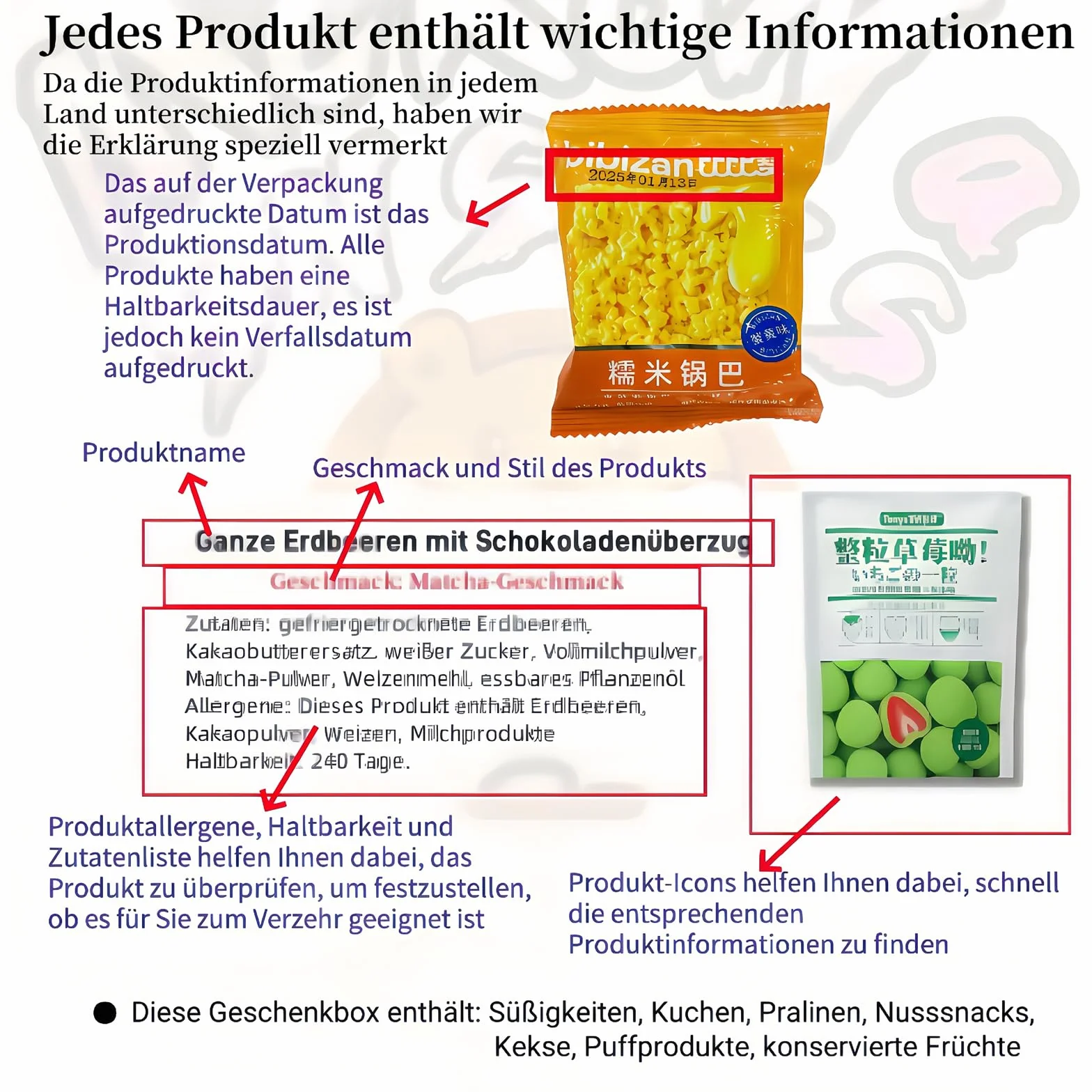 Snack Cinesi Mix con 25 Tipi - Scatola Regalo XXL: Biscotti, Cioccolato, Caramelle, Frutta Candita -Dolci e deliziose prelibatezze dalla Cina-Per bambini, adulti - compleanno, Festa Del Papà