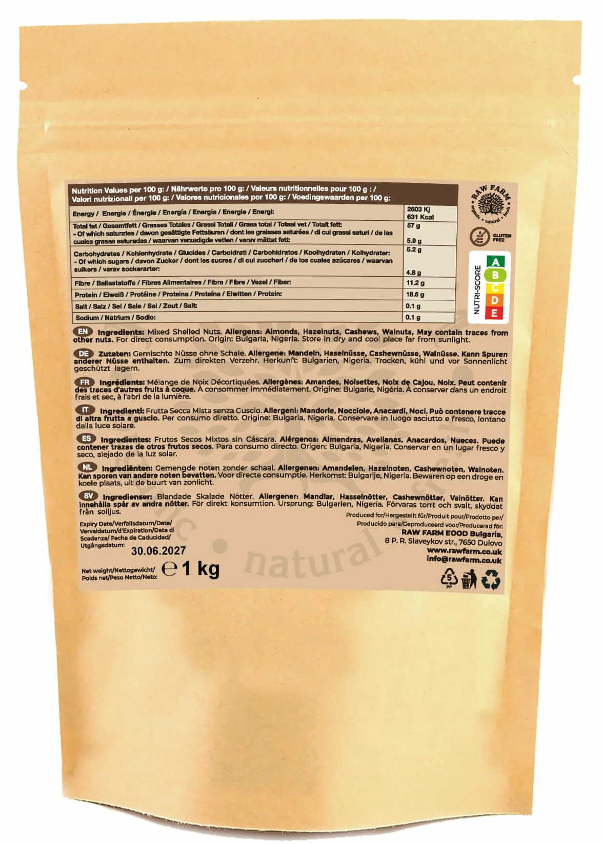 Raw Farm Noci miste crude - Nocciola, Mandorla, Anacardi, Noci 1 kg