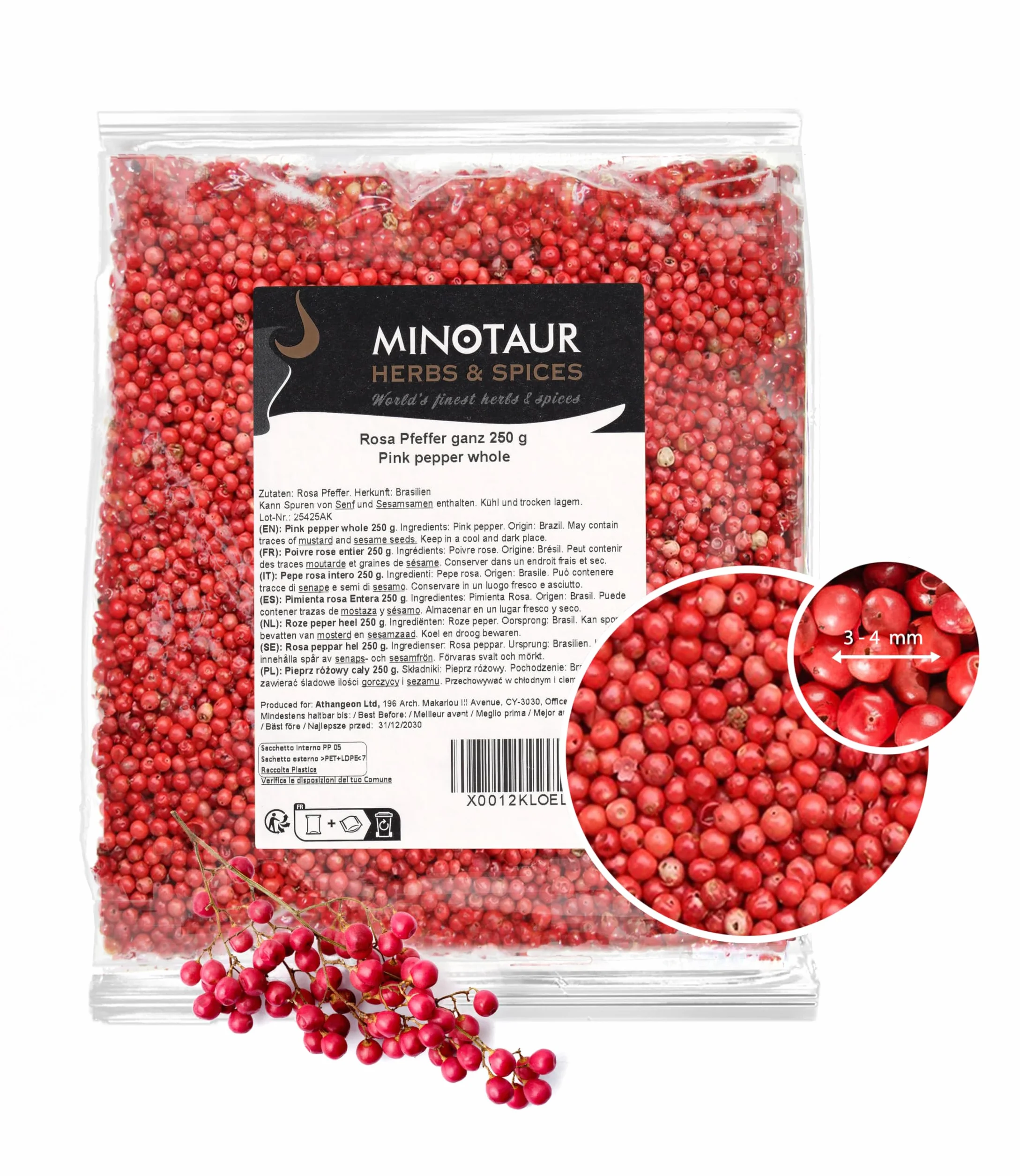 Minotaur Spices | Pepe rosa intero | 2 x 250 g (500 g) | Pepe rosa in grani | Rosa bacche
