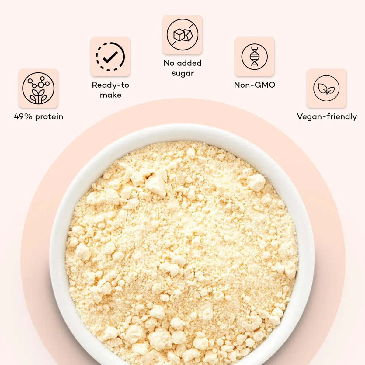 Latte di soia in polvere, 1 kg [alternativa a base vegetale/latte, non OGM e 49% di proteine]