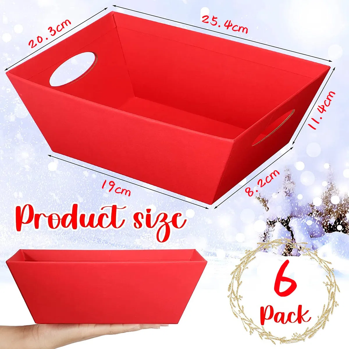 LATERN 6 Pezzi Grandi Cesti Regalo Vuoti, 25CM x 20CM x 11CM Cestini Regali Rossi Cesto di Vino Cestino per L'Organizzazione di Snack Con Maniglie per Matrimonio Compleanno Natale San Valentino Festa