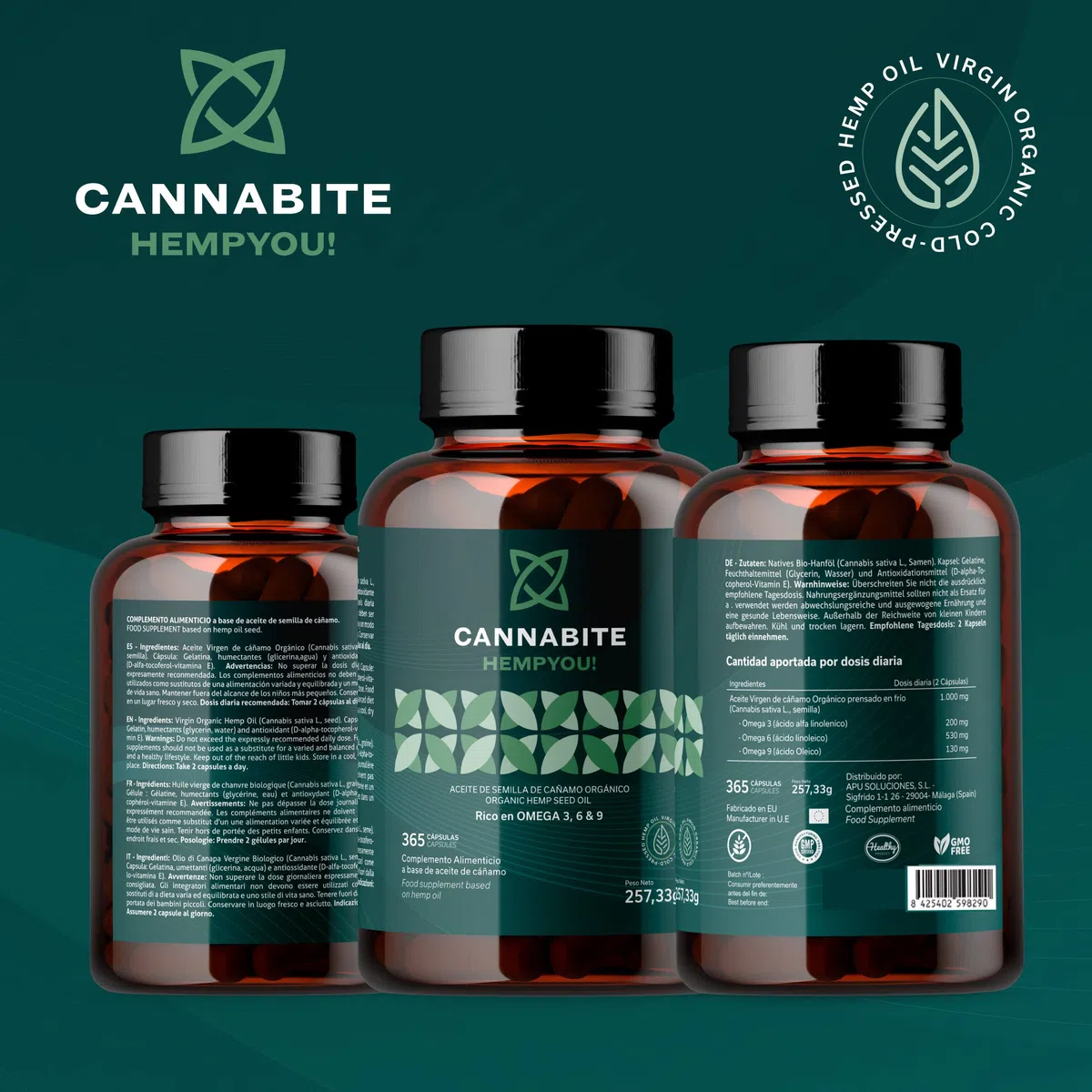 Omega 3, 6, 9 Vegetale - 365 Capsule Di Olio Di Semi Di Canapa Vergine, Spremuto A Freddo, Senza Additivi,