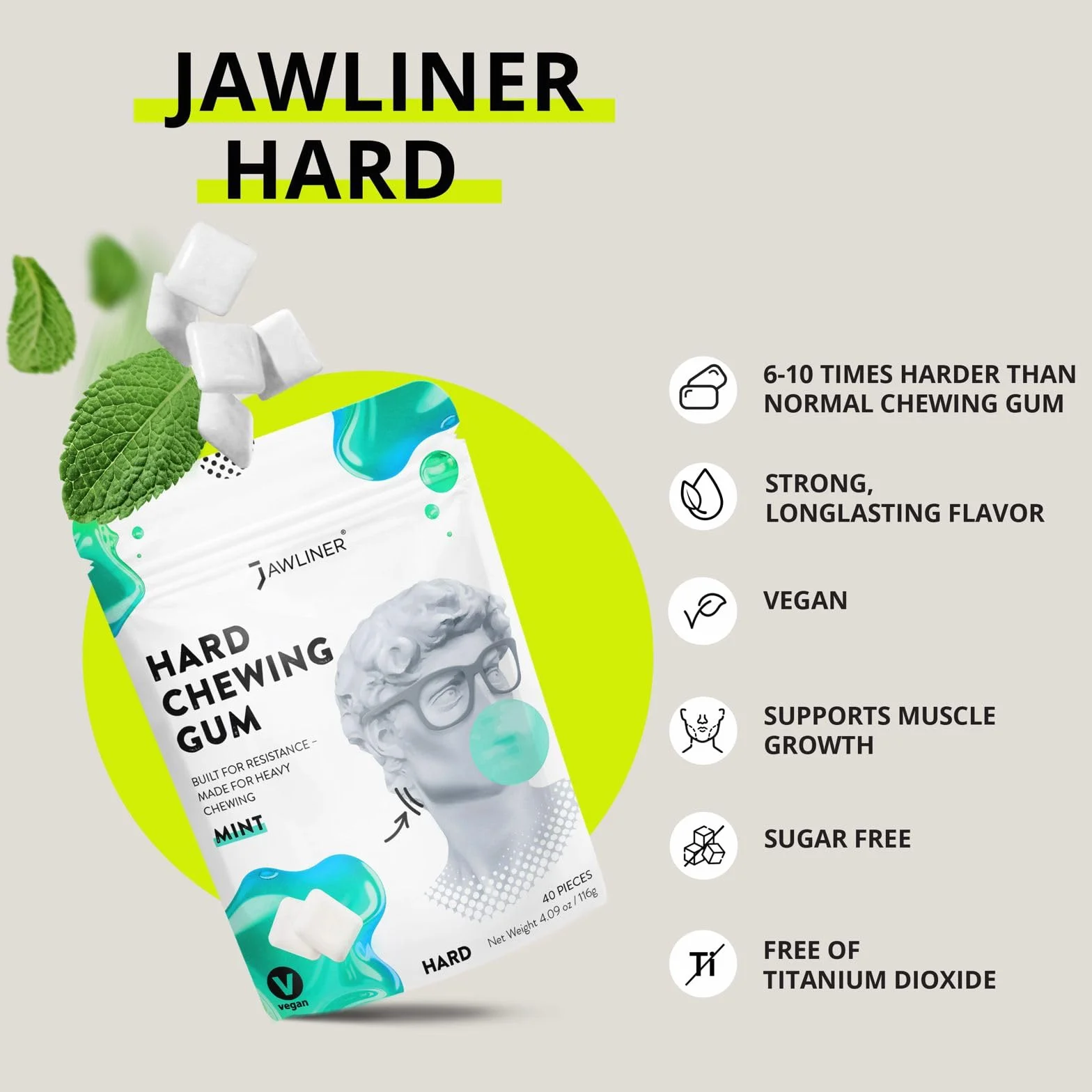 Jawliner Jawline - Gomma da masticare, resistente, da masticare, per scolpire la mascella, per allenare la mascella, per uomini e donne, a forma di melone, 40 pezzi