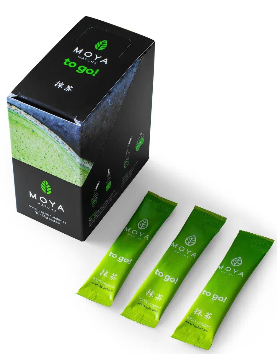 Moya Matcha To Go! Organic | 24 x 1,5g Borse | Matcha To Go! tè o in un set con uno shaker (24 x 1,5g Borse)