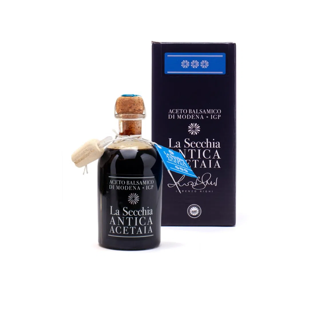 La Secchia - Aceto Balsamico di Modena IGP "Tre Stelle", Affinato in 12 botticelle di Ciliegio-Gelso, Media Densità, Bottiglia 250 ml con Tappo Dosatore in Sughero