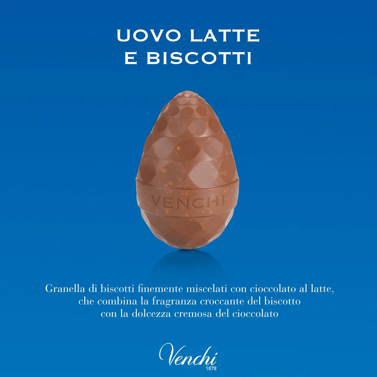 Venchi - Uovo di Cioccolato, Gusto Cioccolato al Latte con Granella di Biscotti, con Sorpresa, Senza Glutine, 150 gr, Collezione Pasqua, Idea Regalo